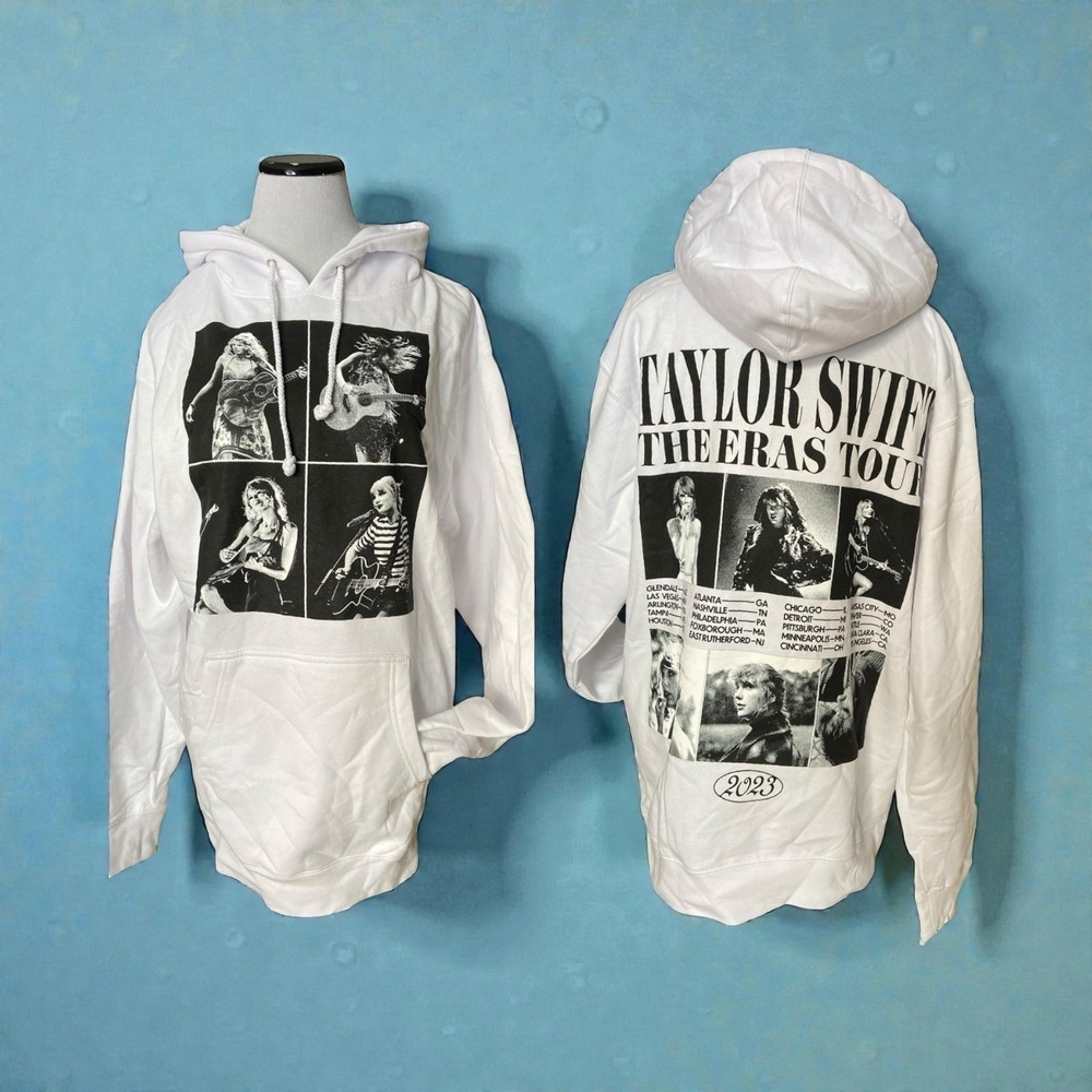 Taylor Swift‎ The Eras Tour Collage White Hoodie Size M Official Merch Swifies